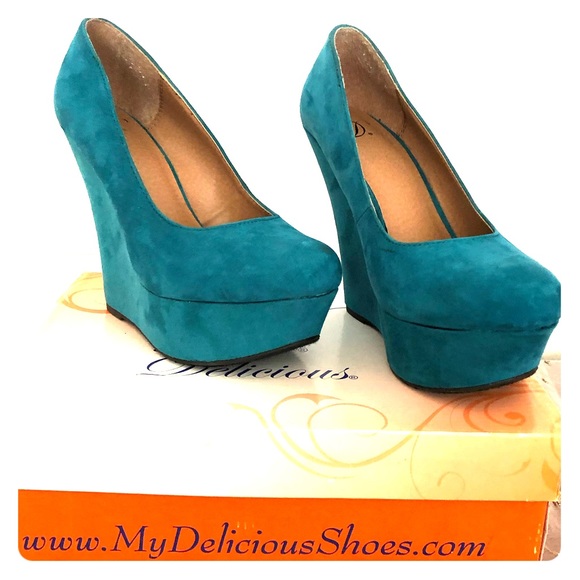 Delicious Shoes - Mermaidy Teal wedges by Delicious size 8.5